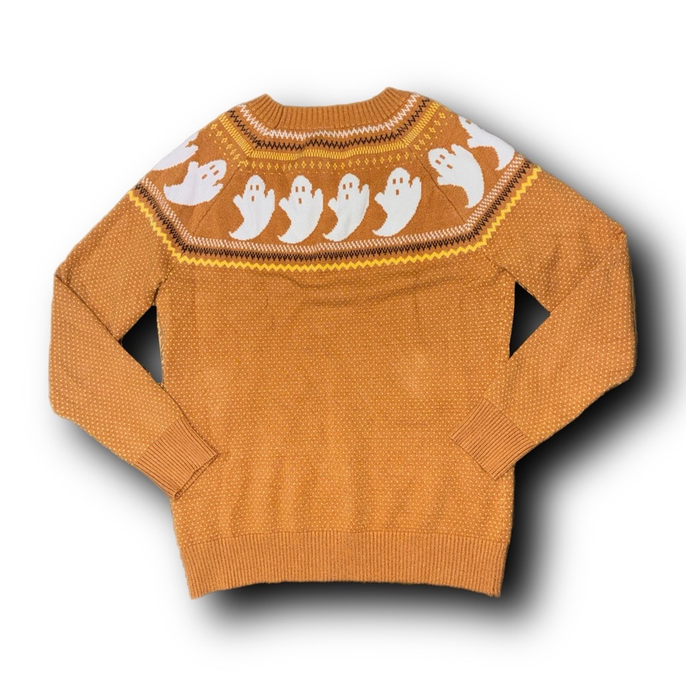 Retro Orange Ghost Fair Isle Pattern Sweater - image 1